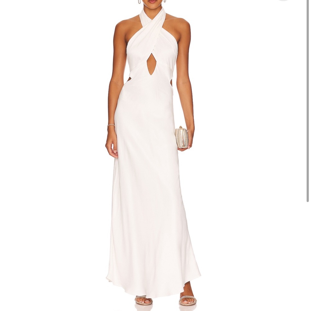 Bardot wyn satin halter dress